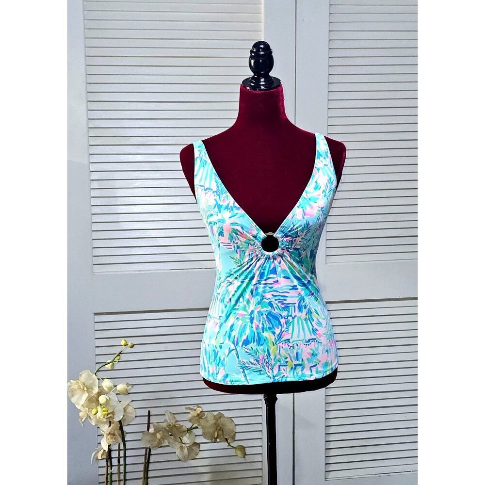 Lilly Pulitzer Women's Brenta Tankini Cabana Cocktail Blue Ibiza Swim Top Sz 2